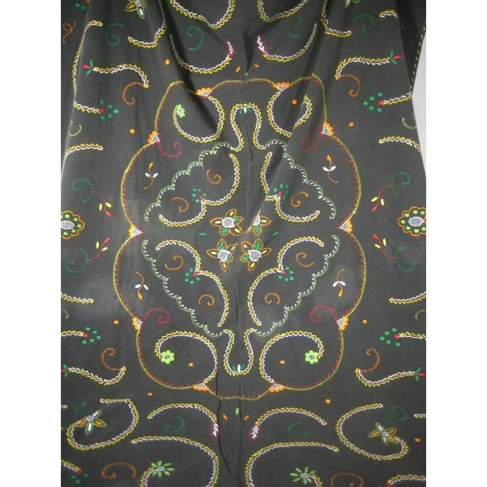 Tablecloth Napkin Set 16 Black Stitching Flowers Floral Cotton 72 x 53 In Stain